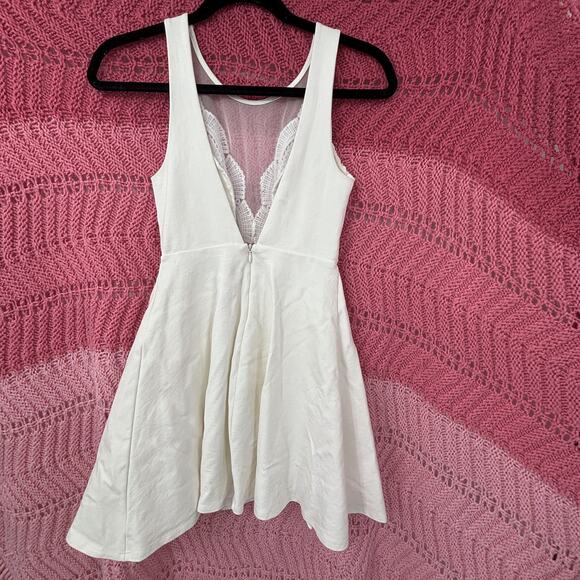 Lulus "I Promise" White Lace Skater Dress Plunging Lace Top, Low Back, Size XS - Picture 5 of 8